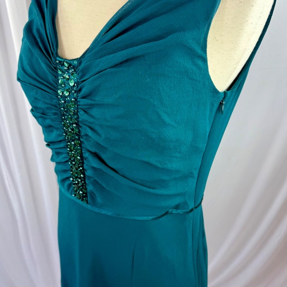 Size 6/Vintage Emerald Green Silk Dress with Sequins - Picture 5 of 8